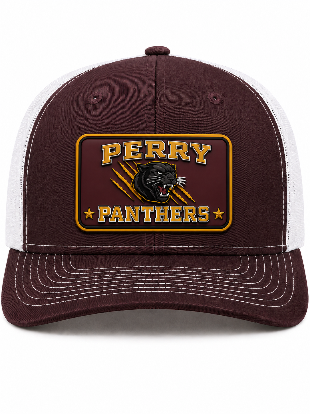 PERRY PANTHER MAROON WITH WHITE MWSH TRUCKER HAT WITH CUSTOM PATCH