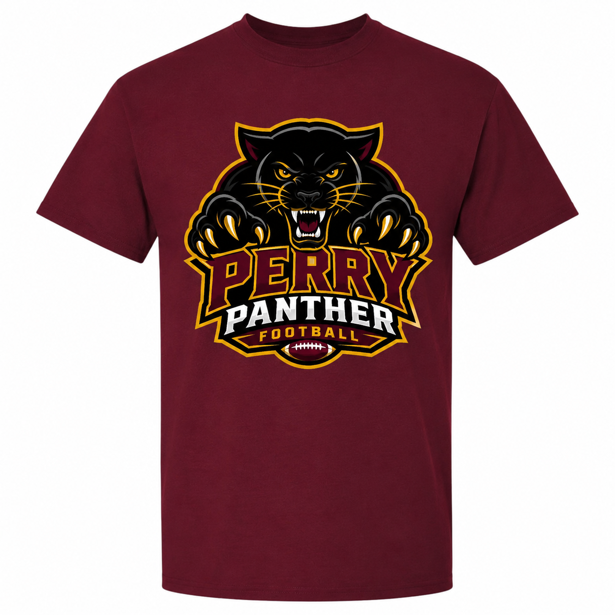 PERRY PANTHER ADULT/TEEN MAROON COTTON FOOTBALL T SHIRT