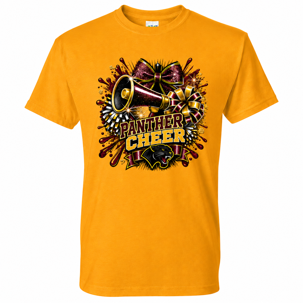 PERRY PANTHER CHEER ADULT/TEEN GOLD SHORT SLEEVE COTTON T SHIRT