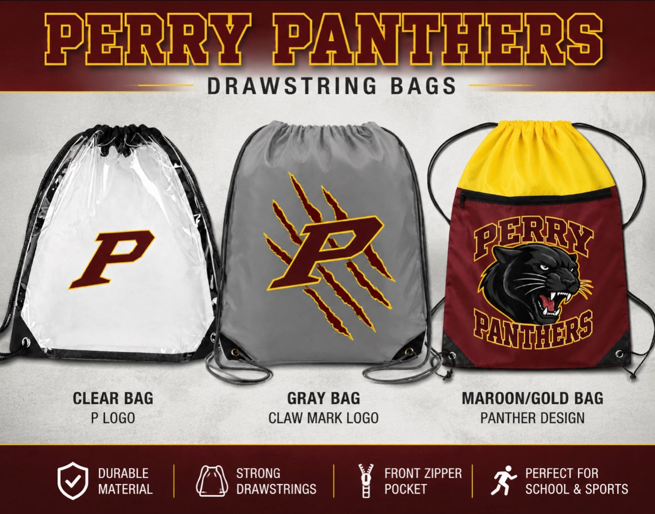 PERRY PANTHER DRAW STRING BAGS